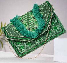Green Crossbody Beaded Cotton Handbags For Women